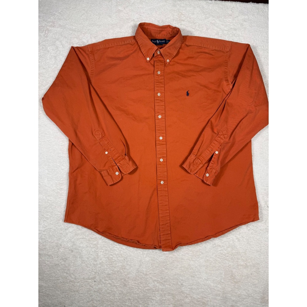 Ralph Lauren Button Down Shirt Mens XL Orange Good Blake Cotton Long Sleeve Pony